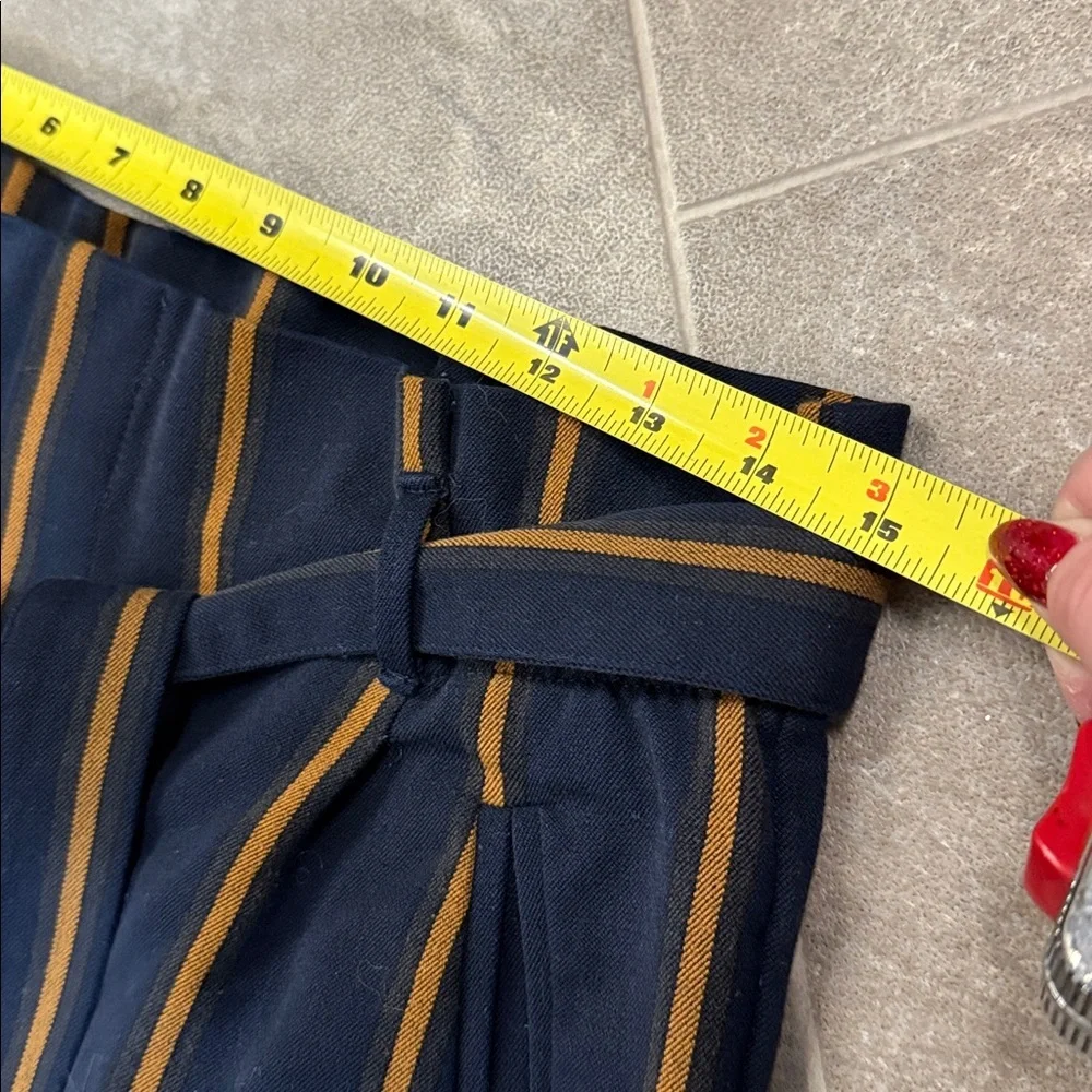 Zara Dark Navy Orange Striped Paperbag Tie Waist Ankle Cropped Pants Sz M - Picture 5 of 10